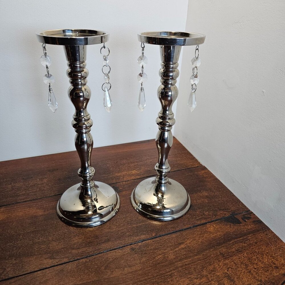 Elegant Silver Candle Holders with Crystal Accents